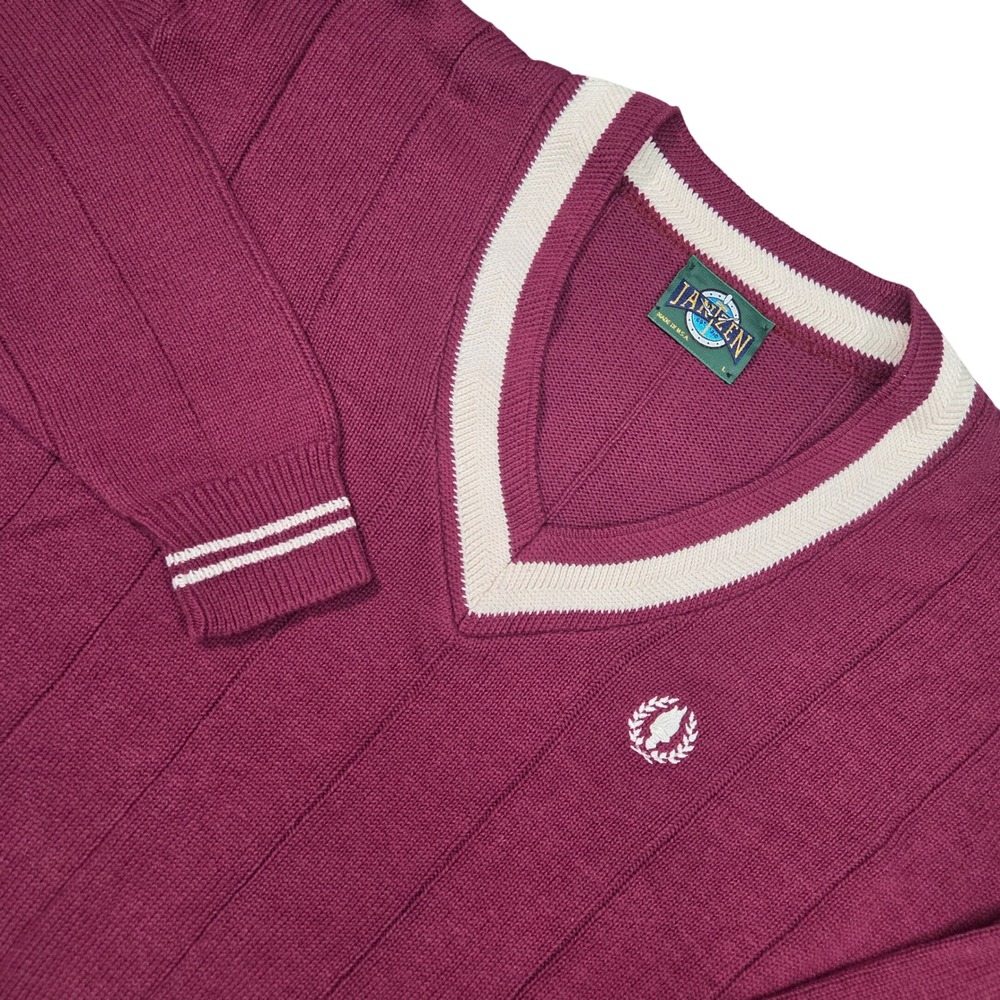Vtg Jantzen Maroon Sweater Men L Made USA Tennis‎ Varsity Academia Preppy V-Neck
